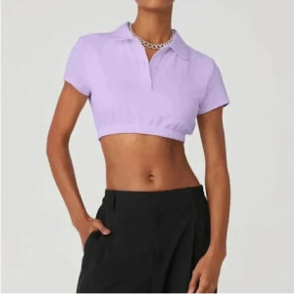 Alo Yoga Cropped Prestige Polo in Violet Skies - Picture 1 of 11